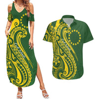 Kia Orana Cook Islands Couples Matching Summer Maxi Dress and Hawaiian Shirt Plumeria Tropical Waves - Polynesian Pride