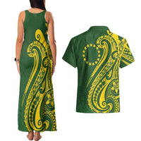 Kia Orana Cook Islands Couples Matching Tank Maxi Dress and Hawaiian Shirt Plumeria Tropical Waves - Polynesian Pride