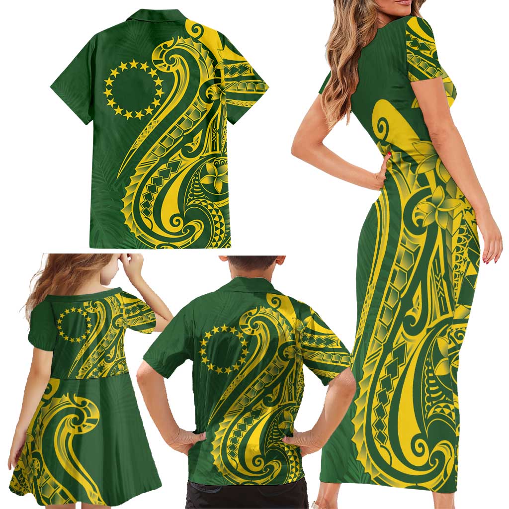 Kia Orana Cook Islands Family Matching Short Sleeve Bodycon Dress and Hawaiian Shirt Plumeria Tropical Waves - Polynesian Pride