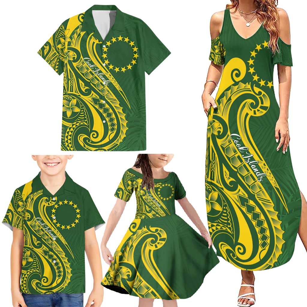 Kia Orana Cook Islands Family Matching Summer Maxi Dress and Hawaiian Shirt Plumeria Tropical Waves - Polynesian Pride