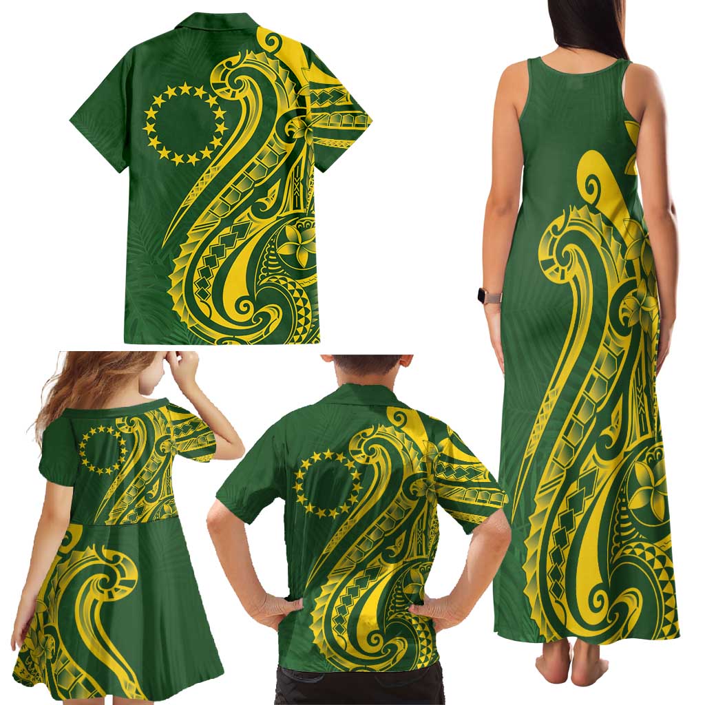 Kia Orana Cook Islands Family Matching Tank Maxi Dress and Hawaiian Shirt Plumeria Tropical Waves - Polynesian Pride