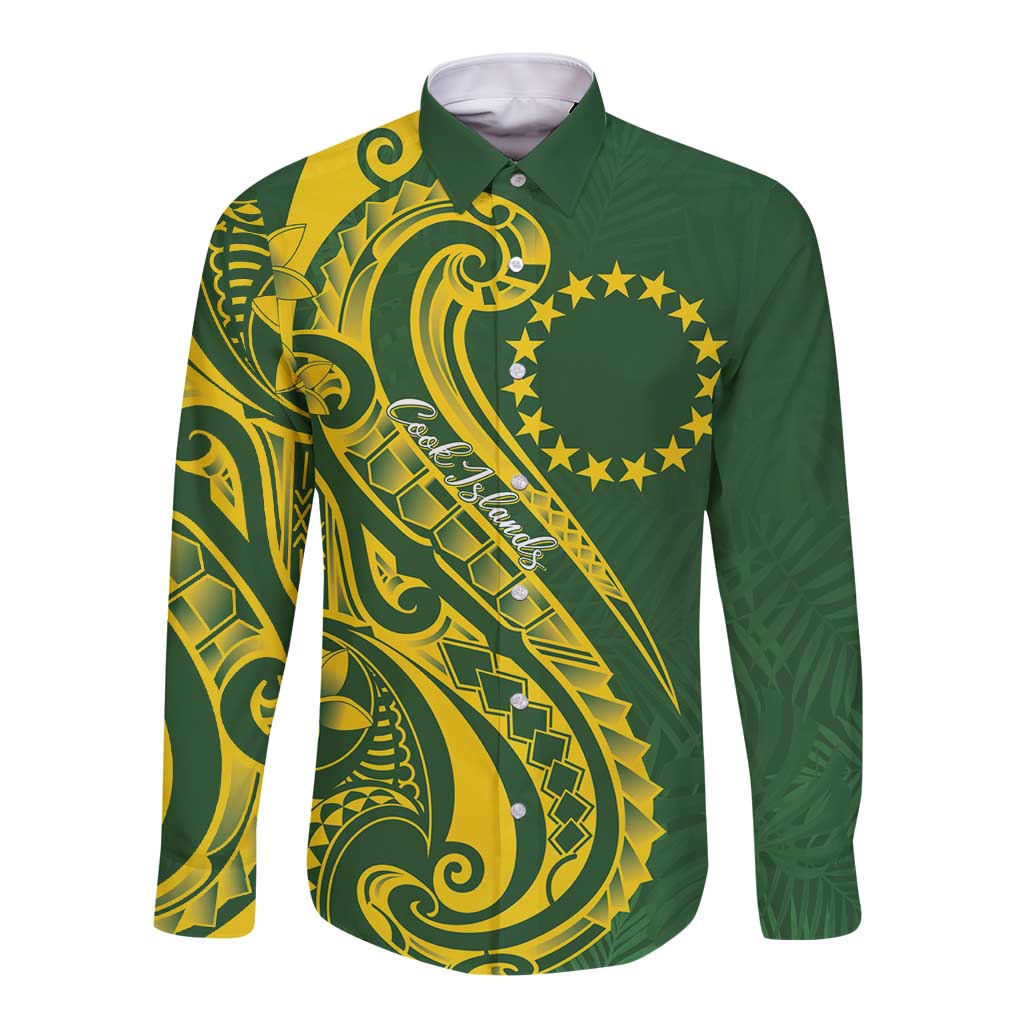 Kia Orana Cook Islands Long Sleeve Button Shirt Plumeria Tropical Waves - Polynesian Pride