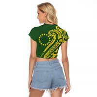 Kia Orana Cook Islands Raglan Cropped T Shirt Plumeria Tropical Waves LT7 - Polynesian Pride