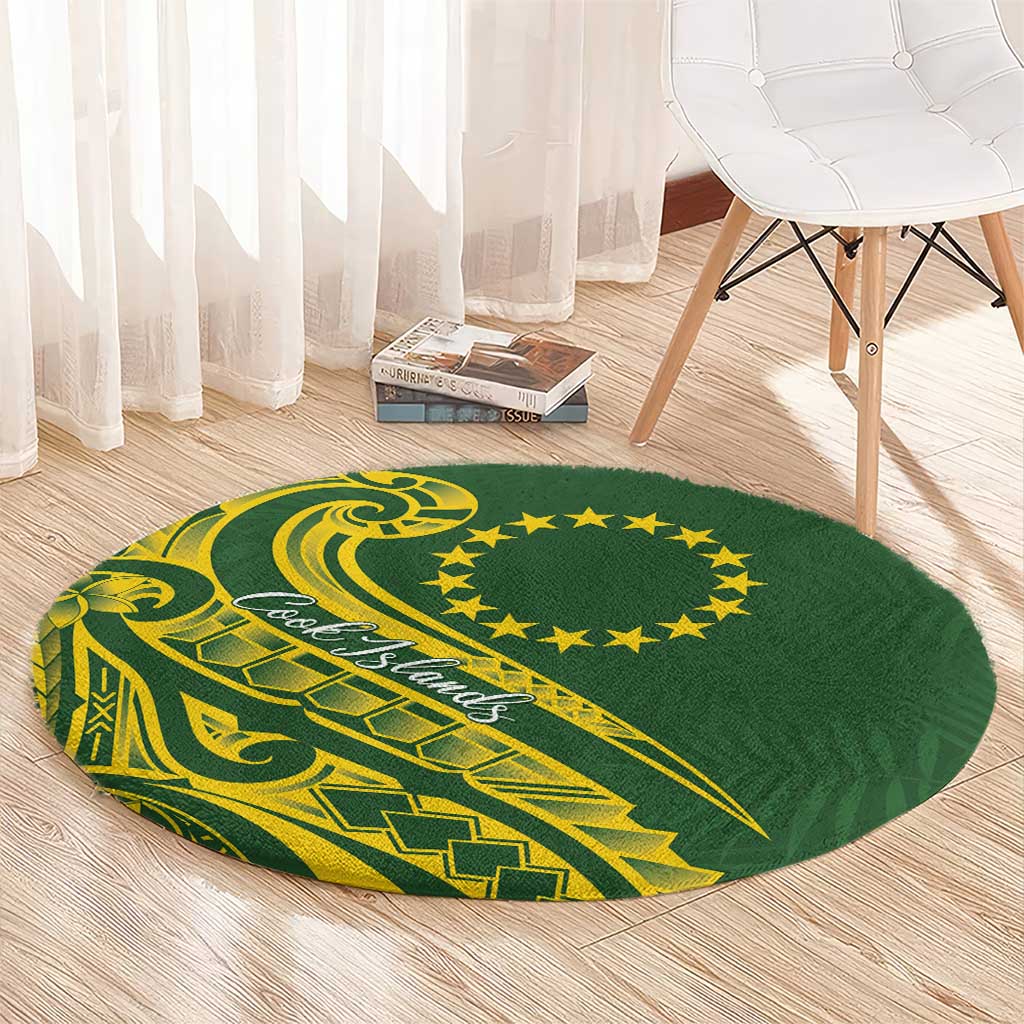 Kia Orana Cook Islands Round Carpet Plumeria Tropical Waves - Polynesian Pride