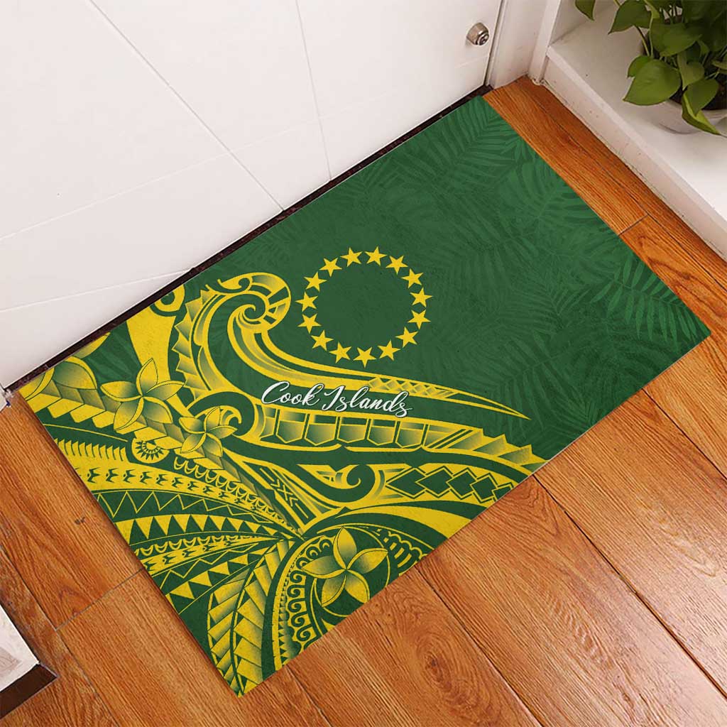 Kia Orana Cook Islands Rubber Doormat Plumeria Tropical Waves - Polynesian Pride
