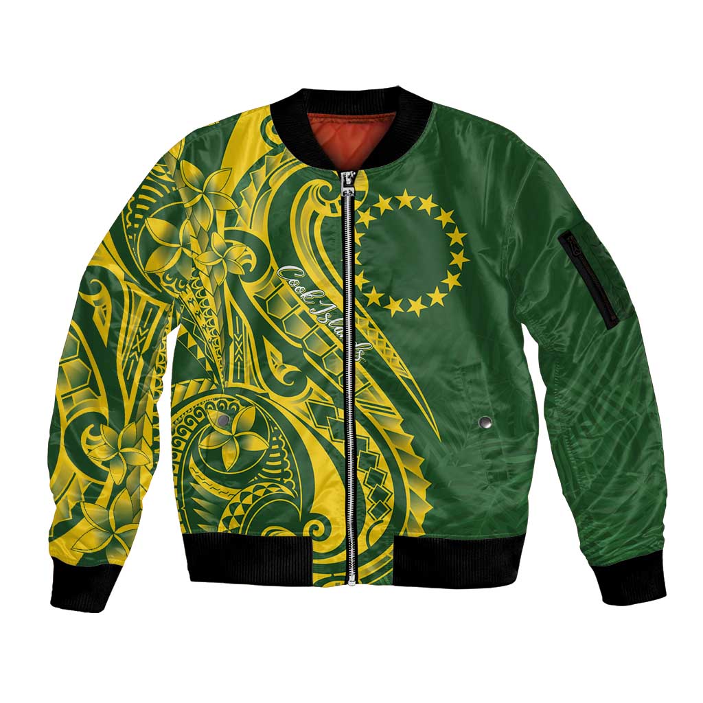 Kia Orana Cook Islands Sleeve Zip Bomber Jacket Plumeria Tropical Waves - Polynesian Pride