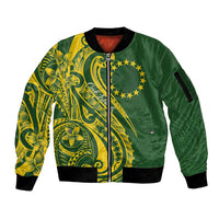 Kia Orana Cook Islands Sleeve Zip Bomber Jacket Plumeria Tropical Waves - Polynesian Pride