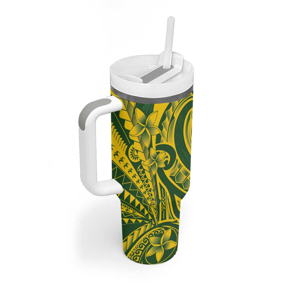 Kia Orana Cook Islands Tumbler With Handle Plumeria Tropical Waves - Polynesian Pride