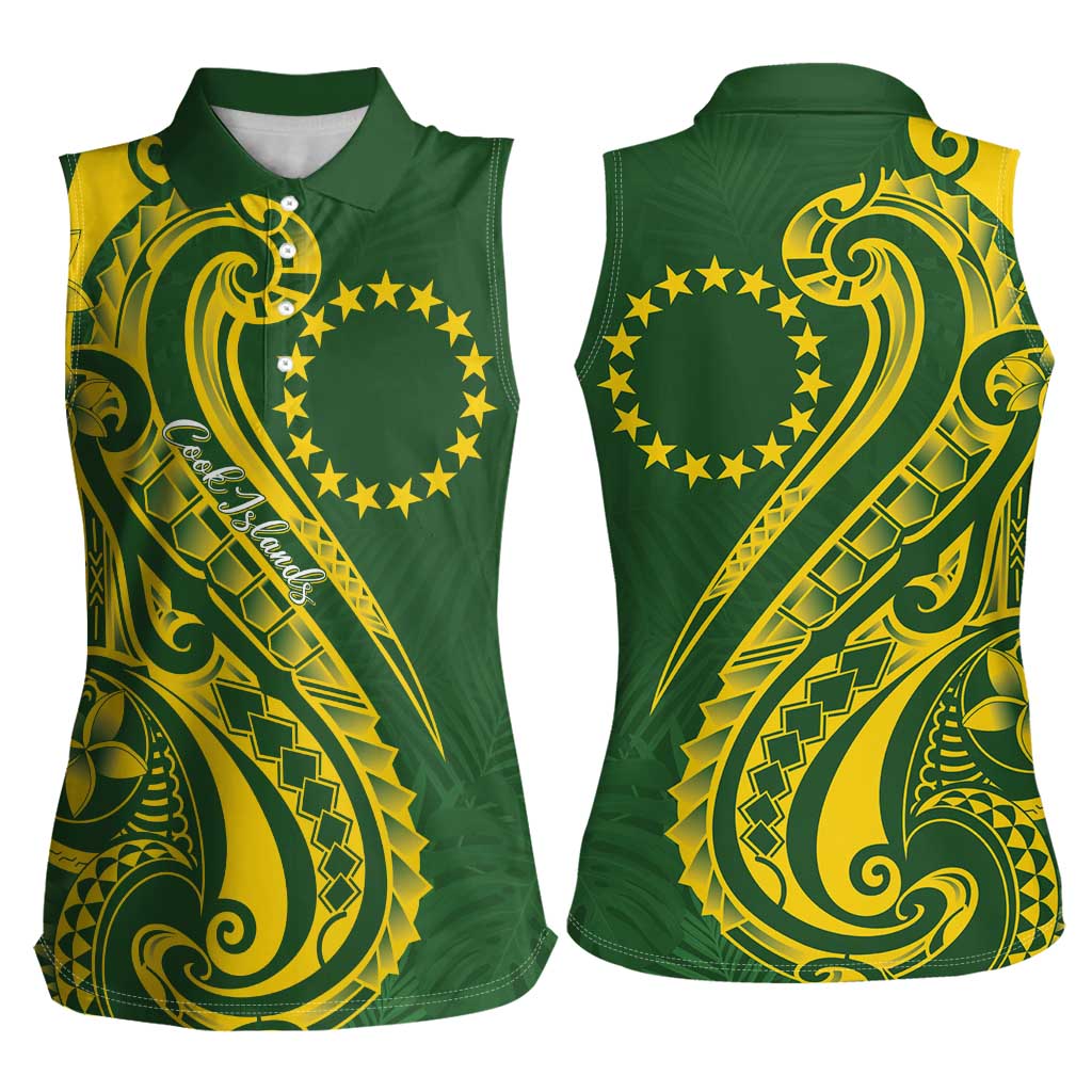Kia Orana Cook Islands Women Sleeveless Polo Shirt Plumeria Tropical Waves - Polynesian Pride