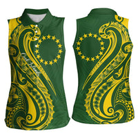 Kia Orana Cook Islands Women Sleeveless Polo Shirt Plumeria Tropical Waves - Polynesian Pride