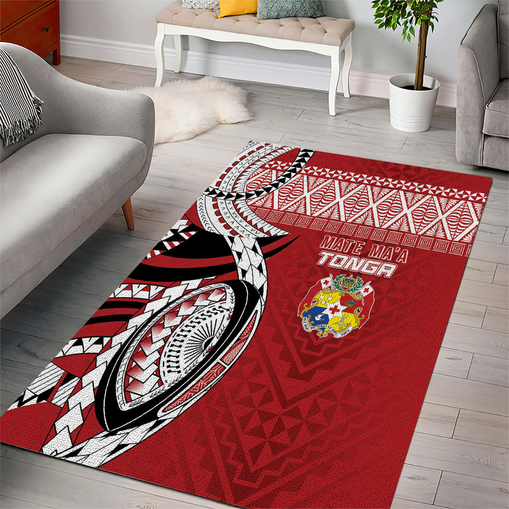 Mate Ma'a Tonga Rugby Kupesi Motifs Area Rug Red Waves LT7 - Polynesian Pride