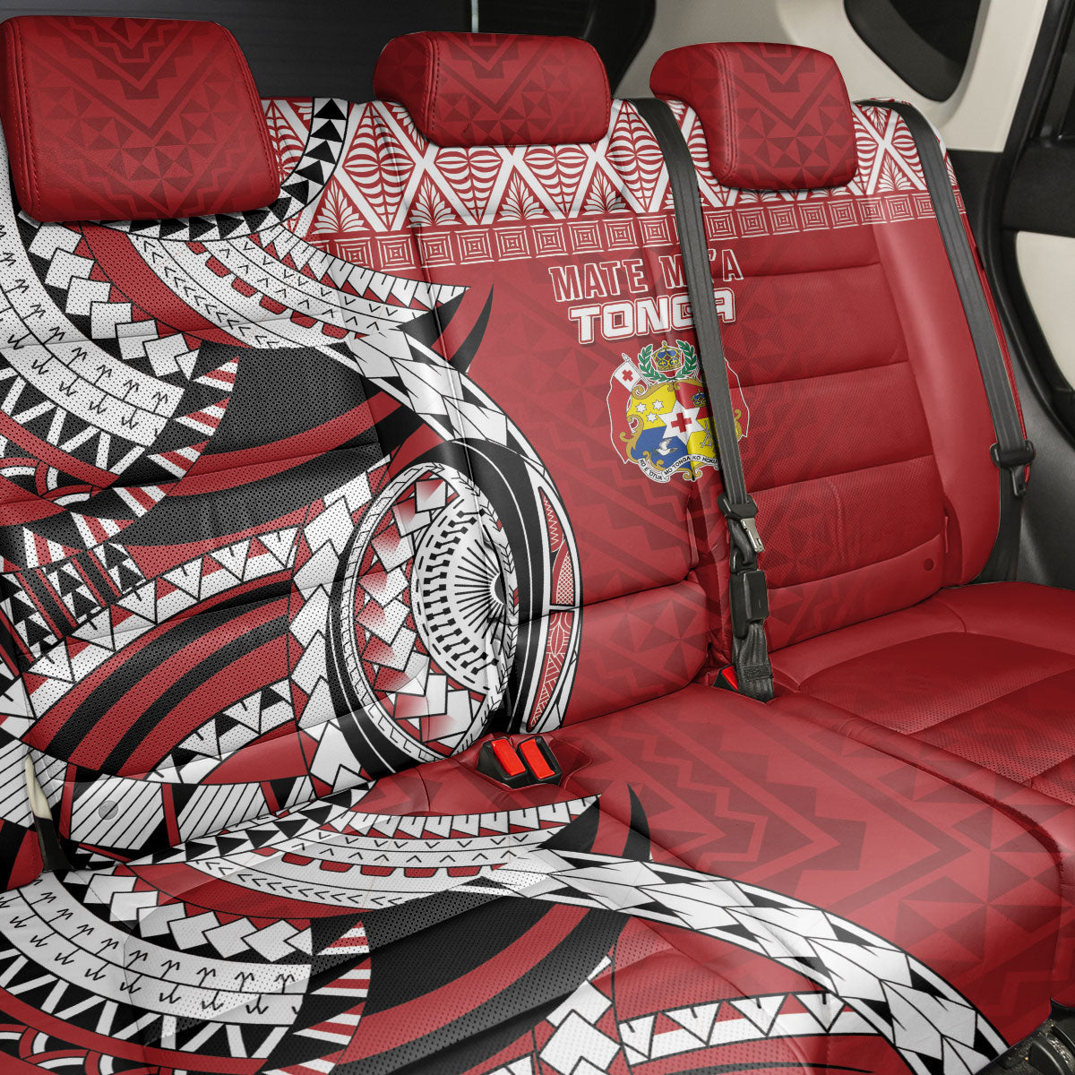 Mate Ma'a Tonga Rugby Kupesi Motifs Back Car Seat Cover Red Waves LT7 - Polynesian Pride