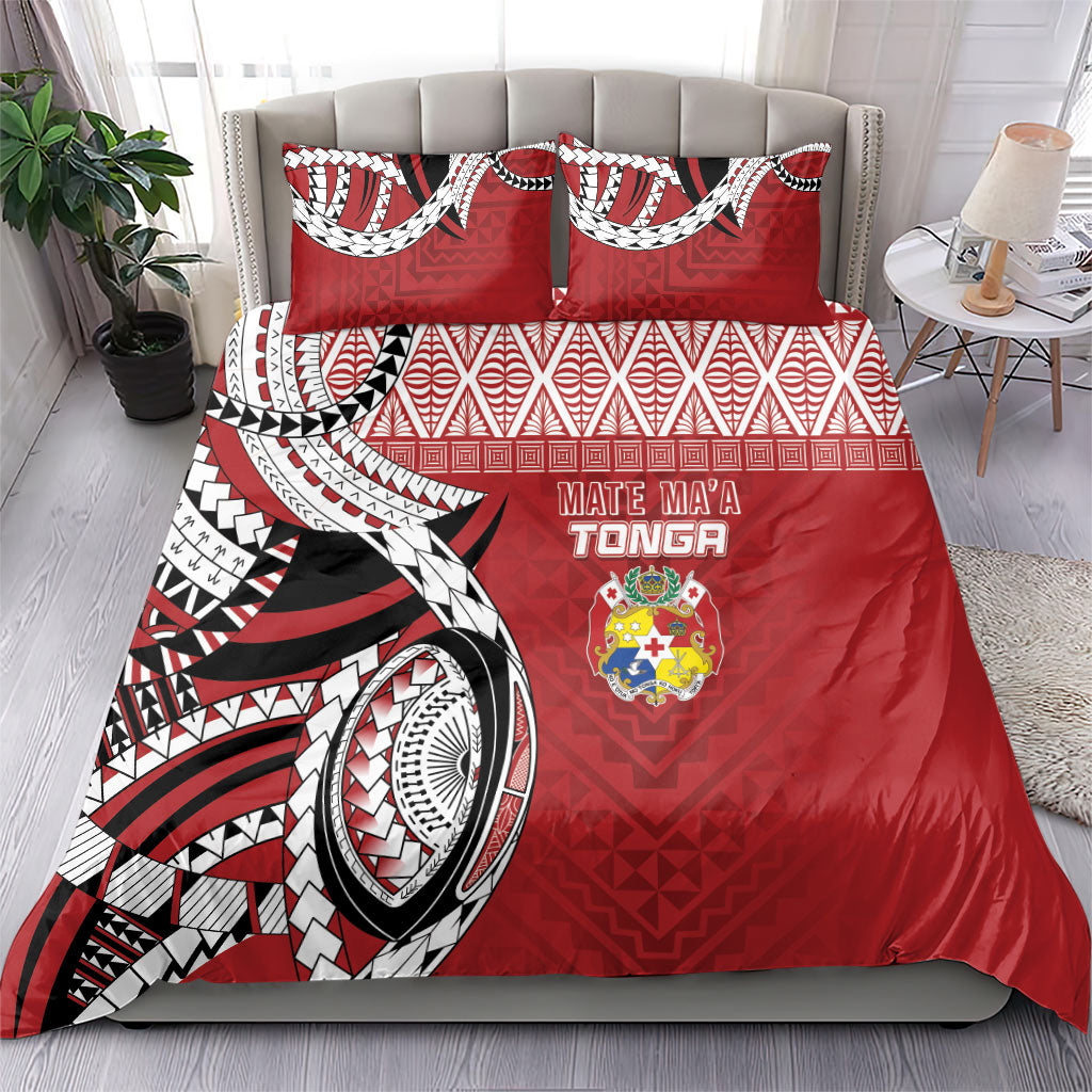 Mate Ma'a Tonga Rugby Kupesi Motifs Bedding Set Red Waves LT7 - Polynesian Pride