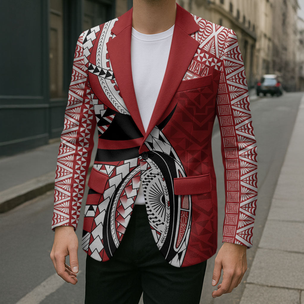 Mate Ma'a Tonga Rugby Custom Kupesi Motifs Blazer Red Waves LT7 - Polynesian Pride