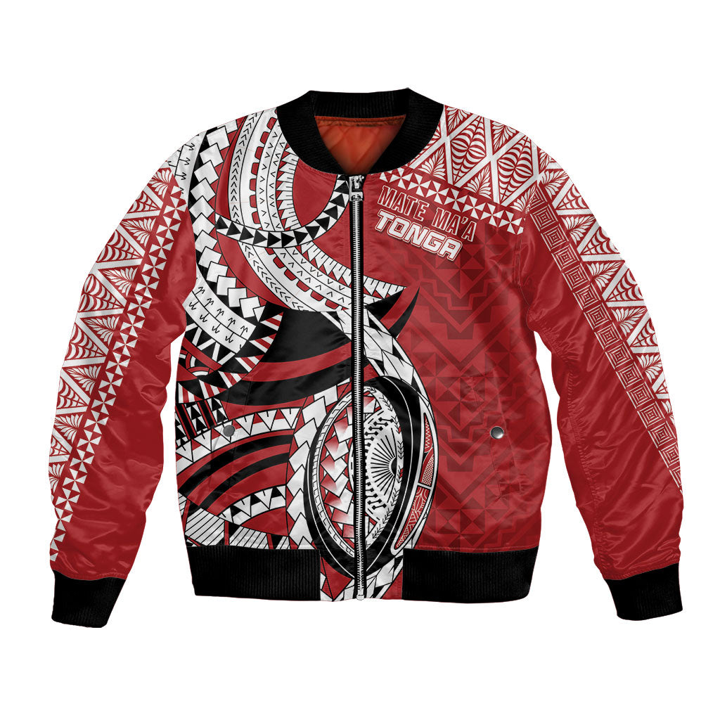 Mate Ma'a Tonga Rugby Custom Kupesi Motifs Bomber Jacket Red Waves LT7 Unisex Red - Polynesian Pride