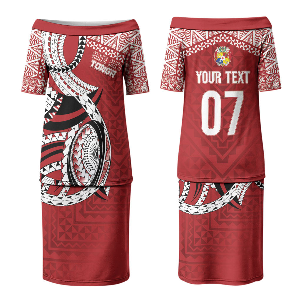 Mate Ma'a Tonga Rugby Custom Kupesi Motifs Couples Matching Puletasi and Hawaiian Shirt Red Waves LT7 - Polynesian Pride