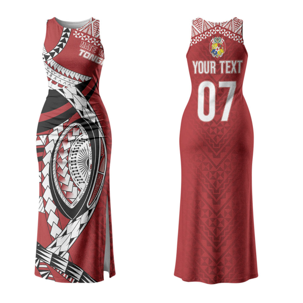 Mate Ma'a Tonga Rugby Custom Kupesi Motifs Couples Matching Tank Maxi Dress and Hawaiian Shirt Red Waves LT7 - Polynesian Pride