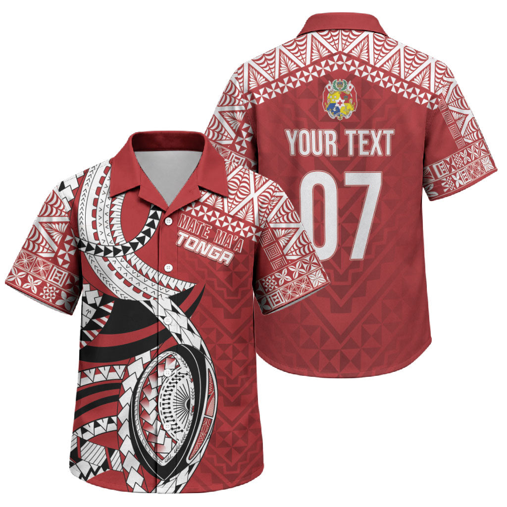 Mate Ma'a Tonga Rugby Custom Kupesi Motifs Family Matching Long Sleeve Bodycon Dress and Hawaiian Shirt Red Waves LT7 Son's Shirt Red - Polynesian Pride