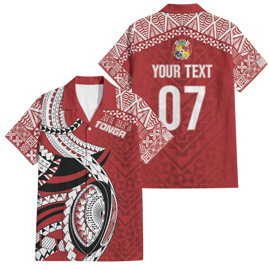 Mate Ma'a Tonga Rugby Custom Kupesi Motifs Family Matching Mermaid Dress and Hawaiian Shirt Red Waves LT7 Dad's Shirt - Short Sleeve Red - Polynesian Pride