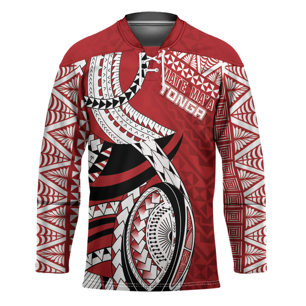 Mate Ma'a Tonga Rugby Custom Kupesi Motifs Hockey Jersey Red Waves LT7 Unisex Red - Polynesian Pride
