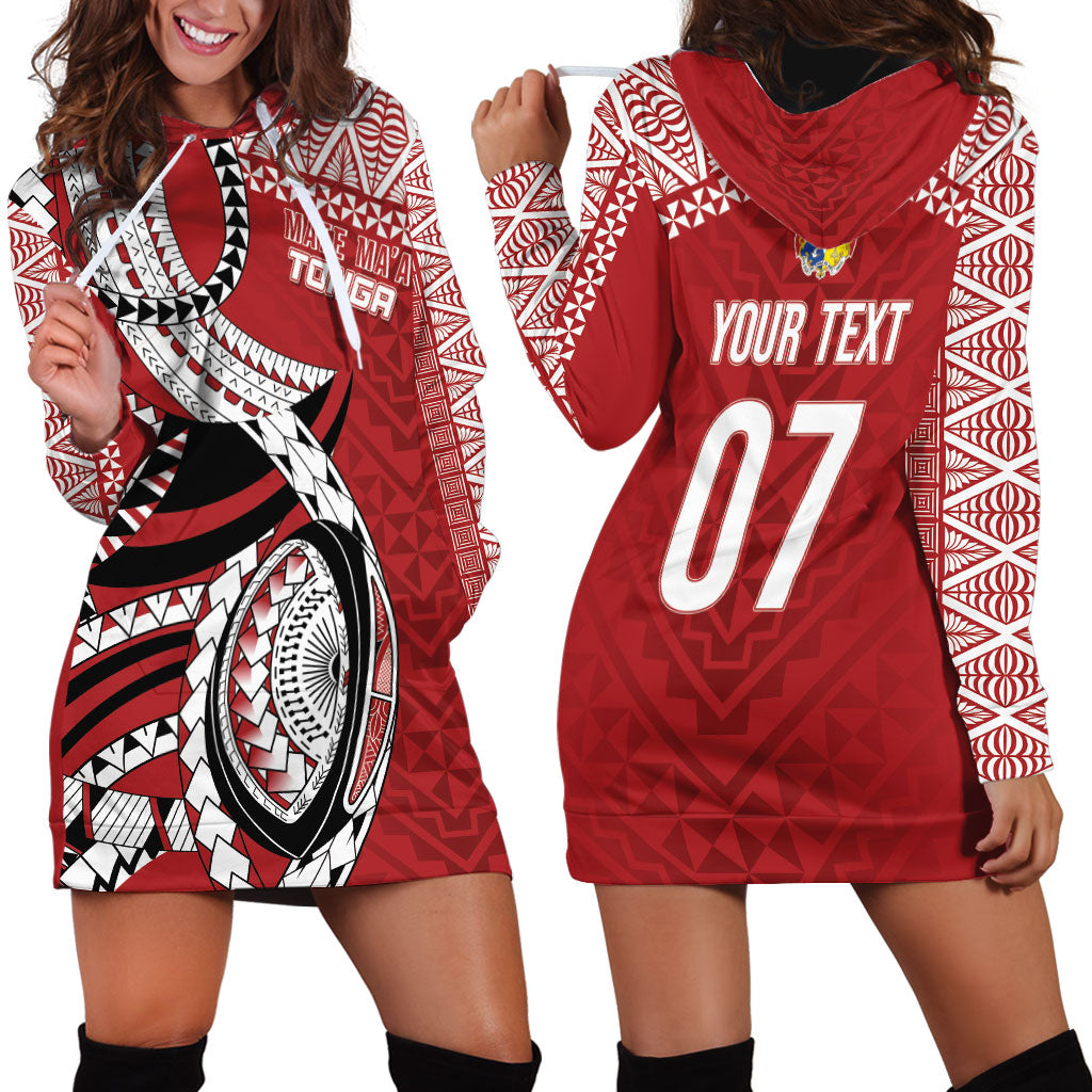 Mate Ma'a Tonga Rugby Custom Kupesi Motifs Hoodie Dress Red Waves LT7 - Polynesian Pride