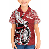 Mate Ma'a Tonga Rugby Custom Kupesi Motifs Kid Hawaiian Shirt Red Waves LT7 Kid Red - Polynesian Pride