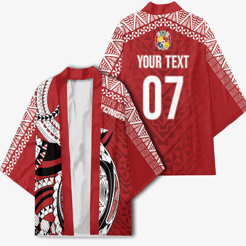 Mate Ma'a Tonga Rugby Custom Kupesi Motifs Kimono Red Waves LT7 - Polynesian Pride