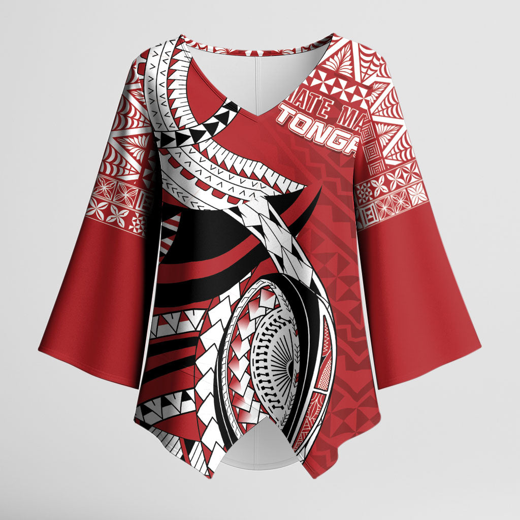 Mate Ma'a Tonga Rugby Custom Kupesi Motifs Kimono Sleeve Blouse Red Waves LT7 Female Red - Polynesian Pride