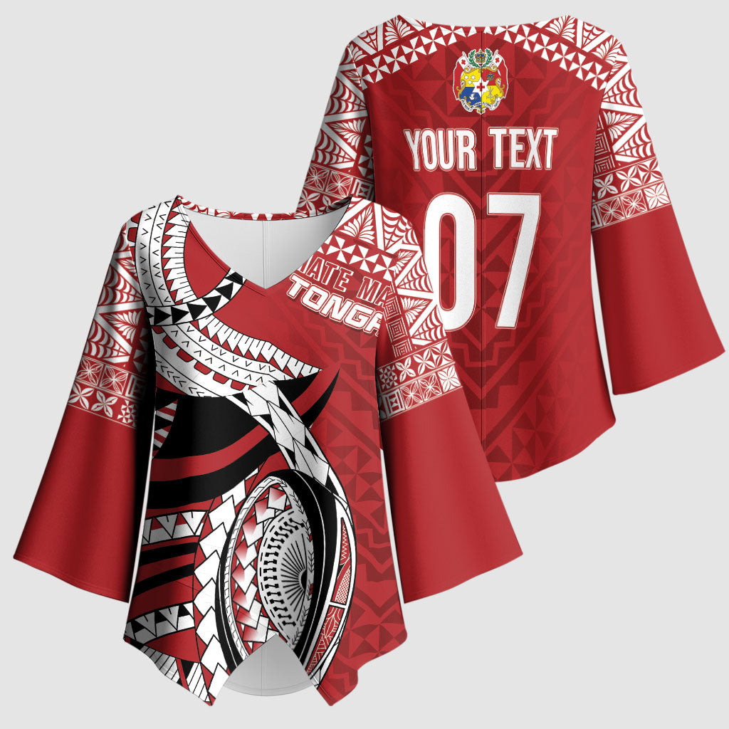 Mate Ma'a Tonga Rugby Custom Kupesi Motifs Kimono Sleeve Blouse Red Waves LT7 - Polynesian Pride