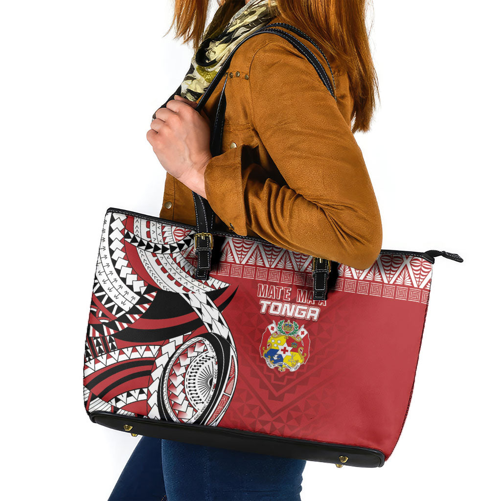 Mate Ma'a Tonga Rugby Kupesi Motifs Leather Tote Bag Red Waves