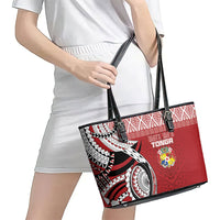 Mate Ma'a Tonga Rugby Kupesi Motifs Leather Tote Bag Red Waves LT7 - Polynesian Pride