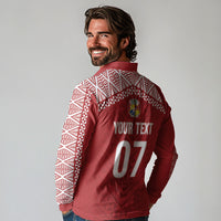 Mate Ma'a Tonga Rugby Custom Kupesi Motifs Long Sleeve Polo Shirt Red Waves LT7 - Polynesian Pride
