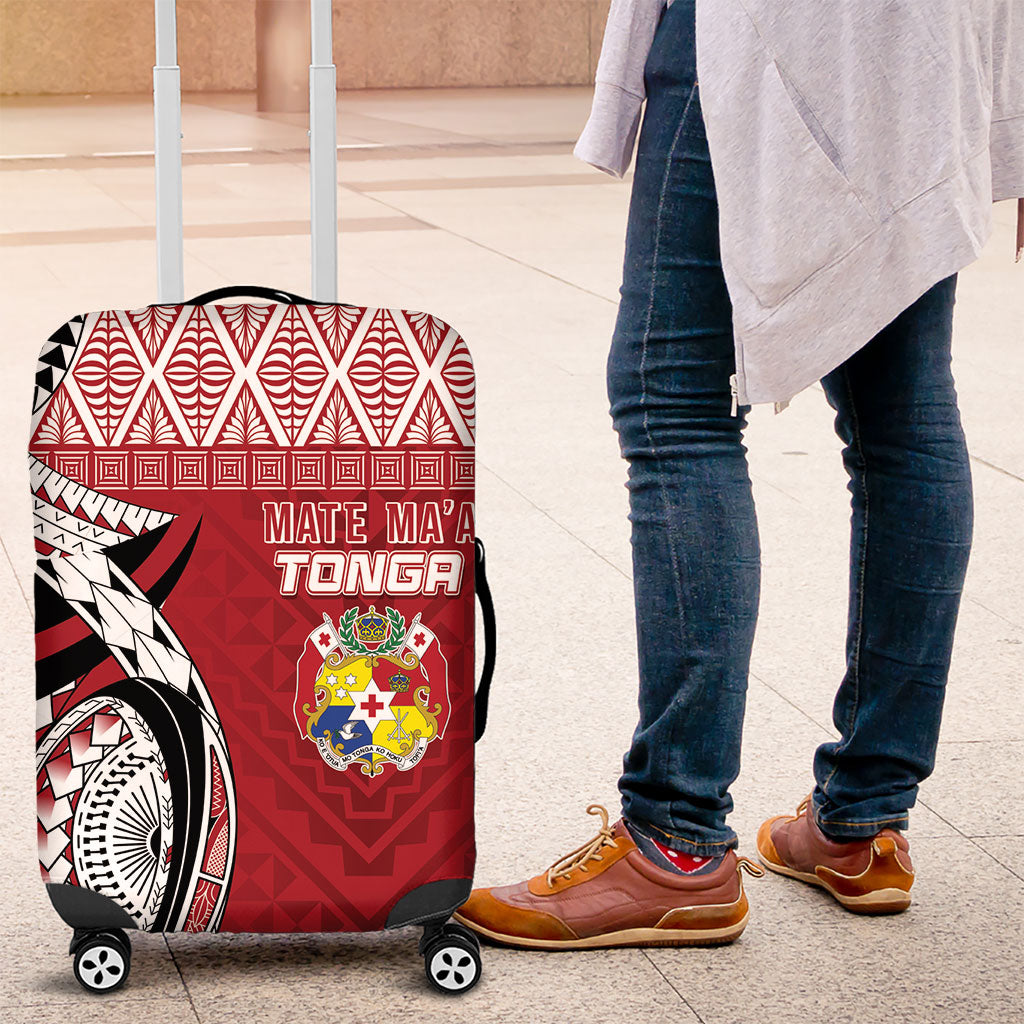 Mate Ma'a Tonga Rugby Kupesi Motifs Luggage Cover Red Waves LT7 Red - Polynesian Pride