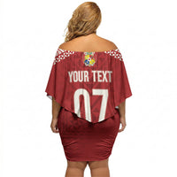 Mate Ma'a Tonga Rugby Custom Kupesi Motifs Off Shoulder Short Dress Red Waves LT7 - Polynesian Pride