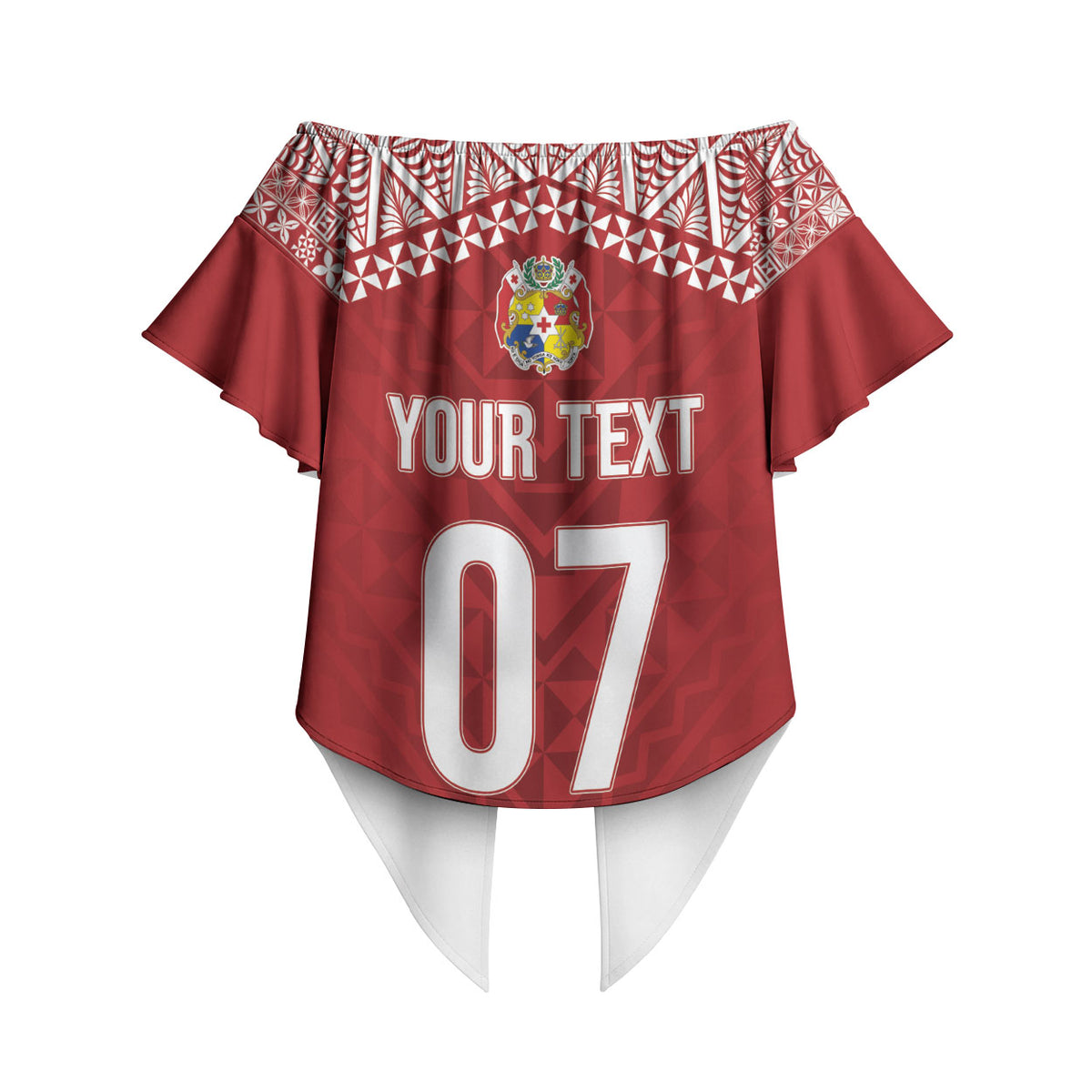 Mate Ma'a Tonga Rugby Custom Kupesi Motifs Off Shoulder Wrap Waist Top Red Waves LT7 - Polynesian Pride