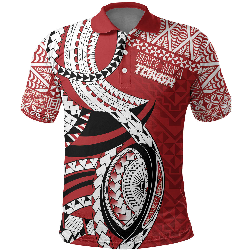 Mate Ma'a Tonga Rugby Custom Kupesi Motifs Polo Shirt Red Waves