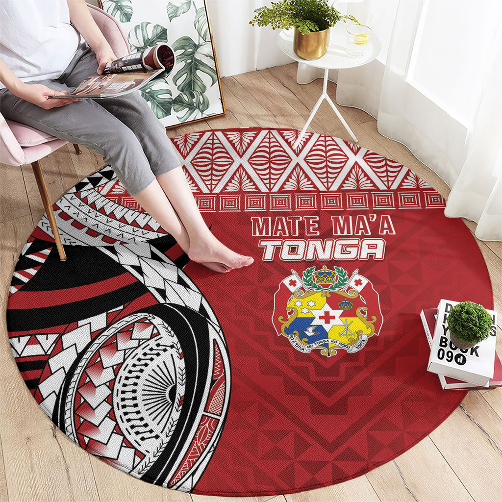 Mate Ma'a Tonga Rugby Kupesi Motifs Round Carpet Red Waves LT7 - Polynesian Pride