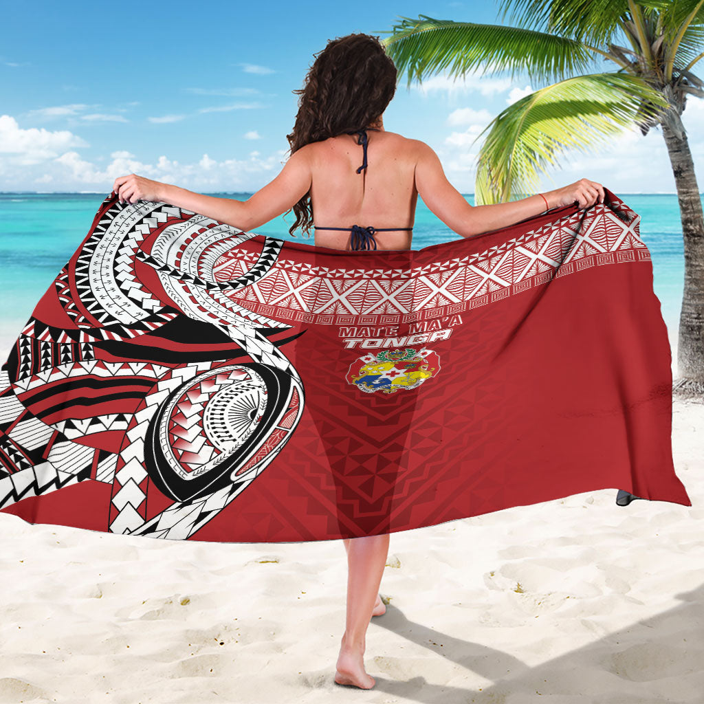 Mate Ma'a Tonga Rugby Kupesi Motifs Sarong Red Waves LT7 - Polynesian Pride