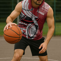 Mate Ma'a Tonga Rugby Custom Kupesi Motifs Sleeveless Hoodie Red Waves LT7 - Polynesian Pride