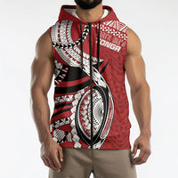 Mate Ma'a Tonga Rugby Custom Kupesi Motifs Sleeveless Zip Hoodie Red Waves LT7 - Polynesian Pride