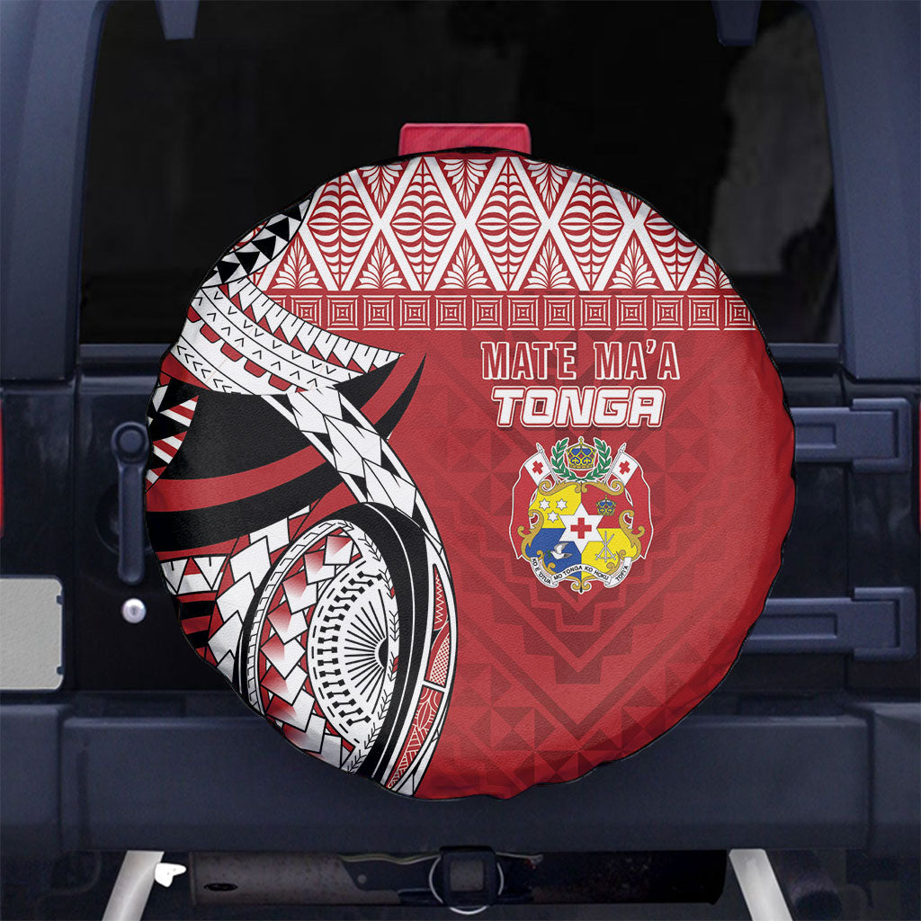 Mate Ma'a Tonga Rugby Kupesi Motifs Spare Tire Cover Red Waves LT7 No hole Red - Polynesian Pride