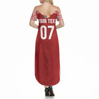 Mate Ma'a Tonga Rugby Custom Kupesi Motifs Summer Maxi Dress Red Waves LT7 - Polynesian Pride