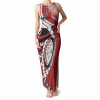 Mate Ma'a Tonga Rugby Custom Kupesi Motifs Tank Maxi Dress Red Waves LT7 Women Red - Polynesian Pride