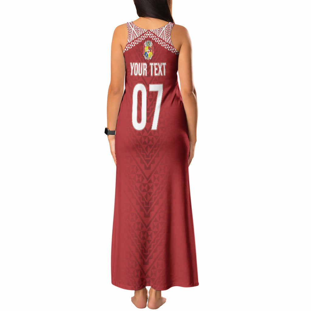 Mate Ma'a Tonga Rugby Custom Kupesi Motifs Tank Maxi Dress Red Waves LT7 - Polynesian Pride