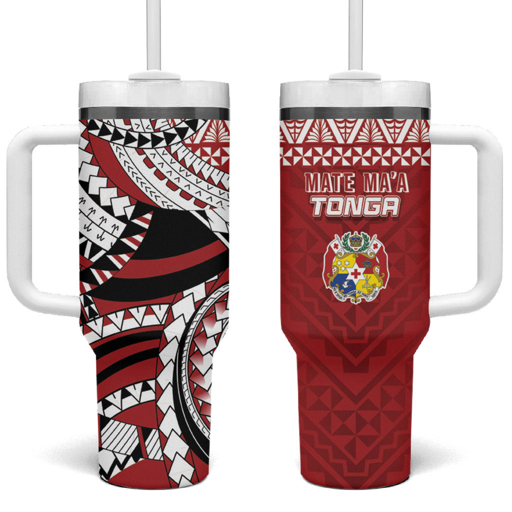 Mate Ma'a Tonga Rugby Kupesi Motifs Tumbler With Handle Red Waves LT7 One Size: 40 oz Red - Polynesian Pride
