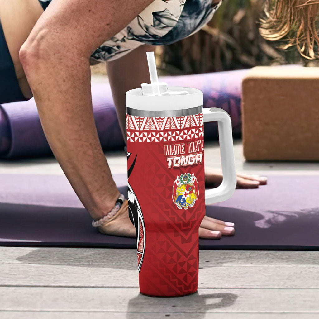 Mate Ma'a Tonga Rugby Kupesi Motifs Tumbler With Handle Red Waves LT7 - Polynesian Pride