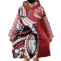 Mate Ma'a Tonga Rugby Custom Kupesi Motifs Wearable Blanket Hoodie Red Waves LT7 - Polynesian Pride