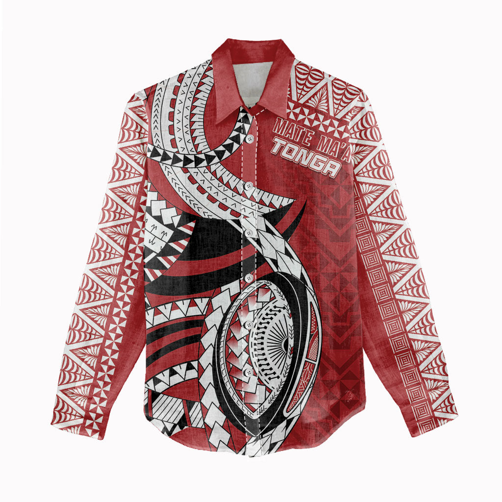 Mate Ma'a Tonga Rugby Custom Kupesi Motifs Women Casual Shirt Red Waves LT7 - Polynesian Pride