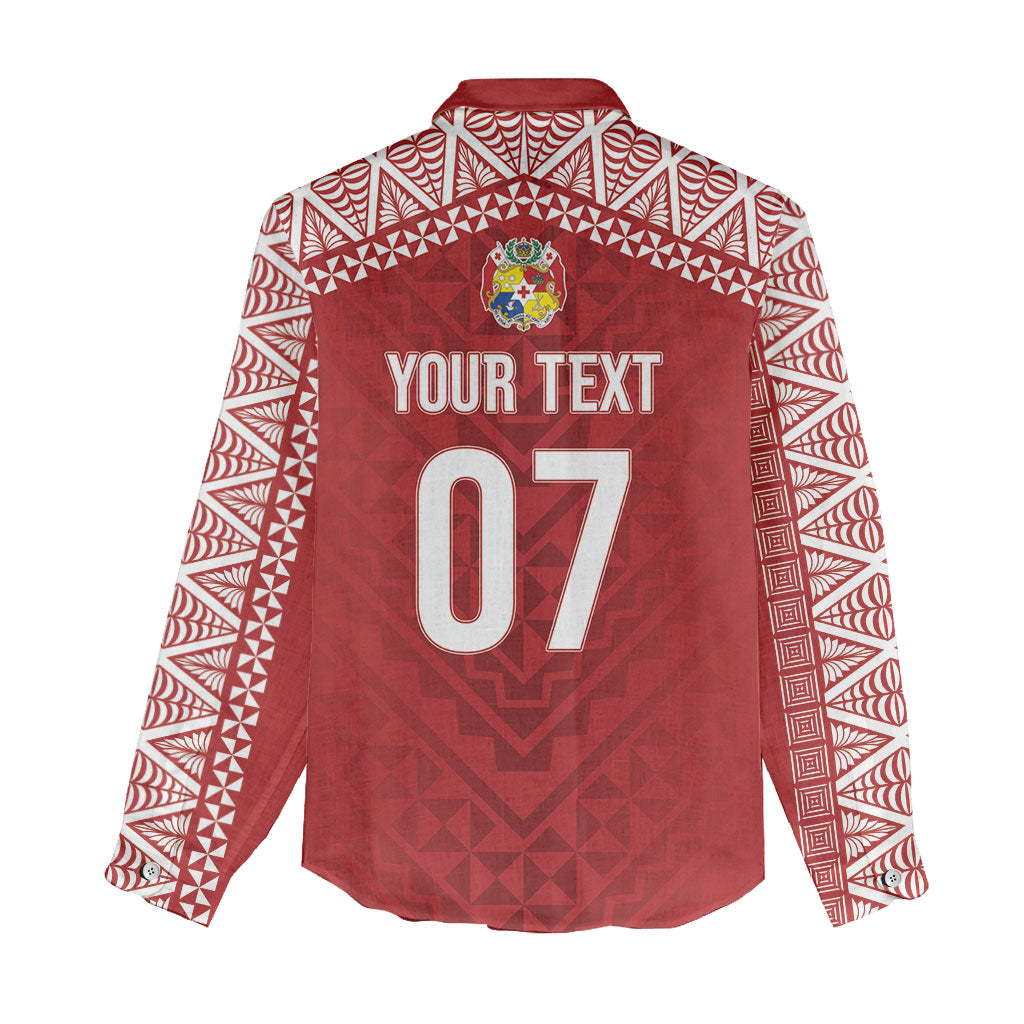 Mate Ma'a Tonga Rugby Custom Kupesi Motifs Women Casual Shirt Red Waves LT7 - Polynesian Pride