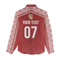 Mate Ma'a Tonga Rugby Custom Kupesi Motifs Women Casual Shirt Red Waves LT7 - Polynesian Pride